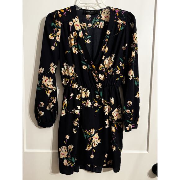 Akira Chicago Black Label Sz S Faux Wrap Floral Mini Dress Wedding Office Prep - Picture 1 of 11